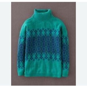 Boden Fair Isle Sweater Green Blue Turtleneck Women's Sz Lg